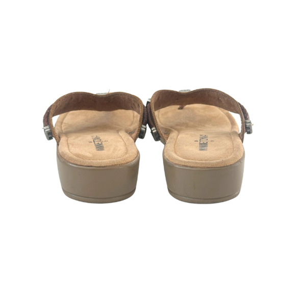 Minnetonka Silverthorne Thong Sandals Flip Flops Leather Whiskey Brown Women’s 8 - Picture 5 of 7
